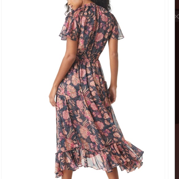 MISA Los Angeles‎ Azura Flutter-Sleeve Floral Midi Dress medium floral pink blue - Picture 2 of 16